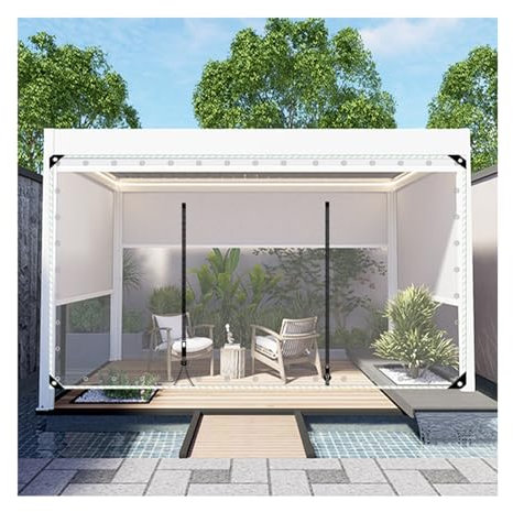 ASDQWER Clear Waterproof Tarp，Zipper door transparent tarpaulin，With Grommets and Zip Door,Heavy Duty Outdoor Camping Transparent Tarp Cover,for Porch Patio，Garage，Customizable(H2.1xW7m/H6.8xW22.9ft)