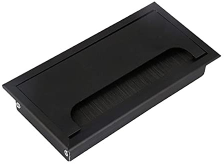 Pasacables Escritorio 16 cm de aleación de aluminio negro de la mesa de la mesa del rectángulo del cable del cable de la cubierta del agujero de la cubierta del orificio del ojalón con el cepillo negr