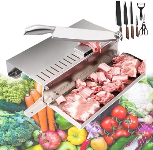 DMBBSAPBSH Cortadora de Fiambre, Cortafiambres Eléctrico, Cortadora de Alimentos con Sierra for Huesos con Juego de Cuchillos de 6 Piezas | Área Frontal for Picar Huesos | Área Trasera for rebanar