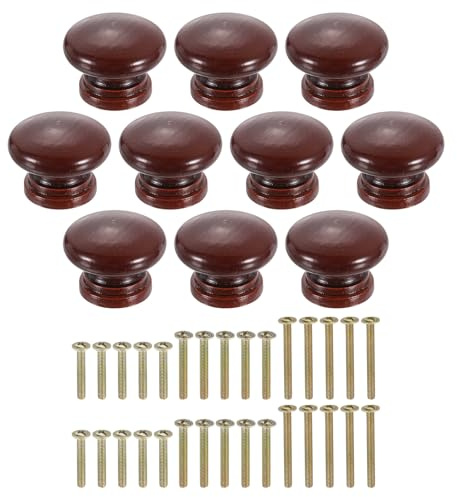 QUARKZMAN 10 Stück runde Holzschubladenknöpfe, 1,3 x 1,02 runde Schrankknöpfe Pilzform Lackoberfläche Holzknöpfe mit Schrauben für Möbelschublade Kommode Kleiderschrank, Dunkelbraun