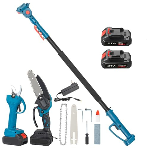 Pole Saw & Pruning Shears Combo Kit – 3-in-1 Cordless Pole Saw with 2 Batteries, 2.5M Reach, Brushless Chainsaw & Long Reach Pruning Shears for High Branch Trimming