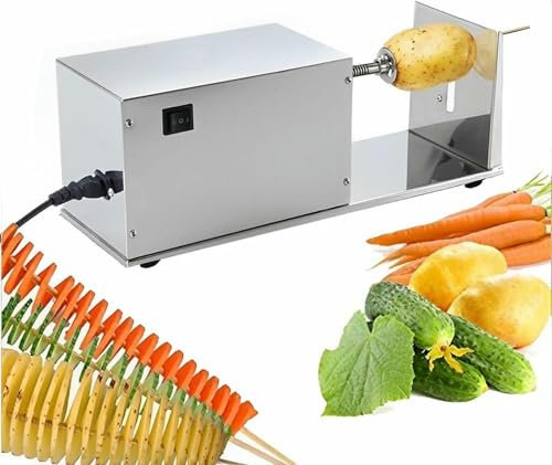 Electric Potato Spiral Slicer, Stainless Steel Tornado Potato Slicer, Commercial Spiral Potato Cutting Twister Chip Machine for Sweet Potatoes Carrots Cucumbers Zucchini