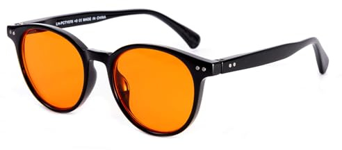 OKH Blue Light Blocking Glasses Men Women Gaming Retro Round Glasses Anti Glare and Fatigue,Relieve Eye Fatigue for Screens TV Phone Computer（Orange-99%-Black）