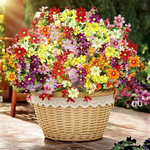QIHANS Artificial Flowers Outdoor Fake Flower,4 Bundles Multicolor Faux Silk Daisy UV Resistant, Realistic Faux Plants Flower Bulk for Outside Indoor Porch Patio Window Box Planter Home Decor