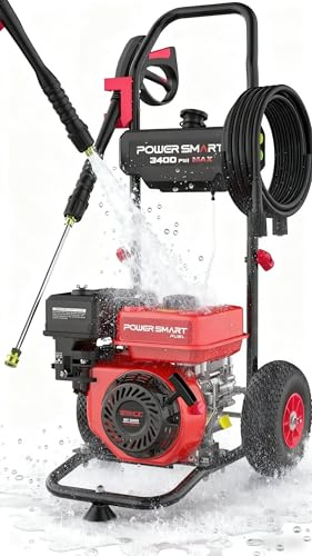 PowerSmart Gas Pressure Washer 3400 PSI, 2.5 GPM Gas Powered Pressure Washer, 212CC Engine, 10 Wheels, 5 Nozzles for Patio, Car, Driveway, Fence & Home Cleaning