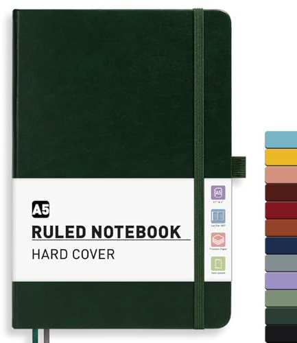 Notizbuch A5 Liniert - Tagebuch für Erwachsene With 192 Blatt Haftnotizen | Leder Hardcover Notebook,100GSM,180°flach,Liniertpapier (7 mm),14,5 x 21cm