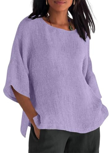shownicer Camicia Lino Donna Maglietta Estiva Manica Corta Camicetta in Lino Cotone Scollo a V Camicia Leggera Blusa Tinta Unita Curvy Tshirt