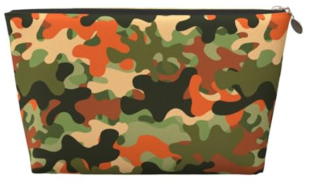 Bolsa de maquillaje con estampado de camuflaje otoñal, neceser de viaje para mujeres, bonito organizador de maquillaje de cuero