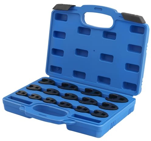 HEIYUET Juego de 15 llaves de pata de gallo de 8 a 24 mm, llave de pata de gallo con maletín de transporte, accionamiento cuadrado exterior de 1/2 y 3/8 pulgadas