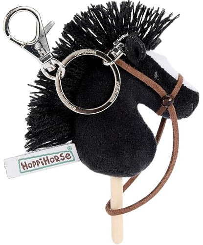 Hoppihorse by Hoppimals – Mini Käpphäst Nyckelring med. Tyglar – Plyschhuvud med Träpinne – Mini Hobbyhorse