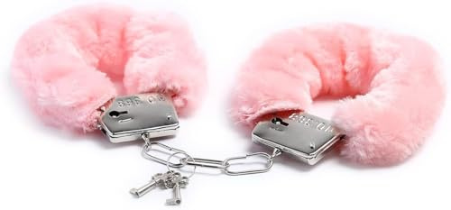 Stainless Steel Pink Fluffy Handcuffs for Ankles and Wrist with Chain Set Fuzzy Sweater Hand Cuff Set for Adults Bedroom Hand Cuffs for Women Couples WM174