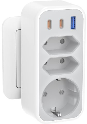 6 in 1 Mehrfachstecker Doppelstecker für Steckdose Mehrfachsteckdose mit 3 USB STGAROT 4000W/16A 3 Fach Steckdosenadapter mit 2 PD20W USB-C Mehrfachstecker für Steckdose