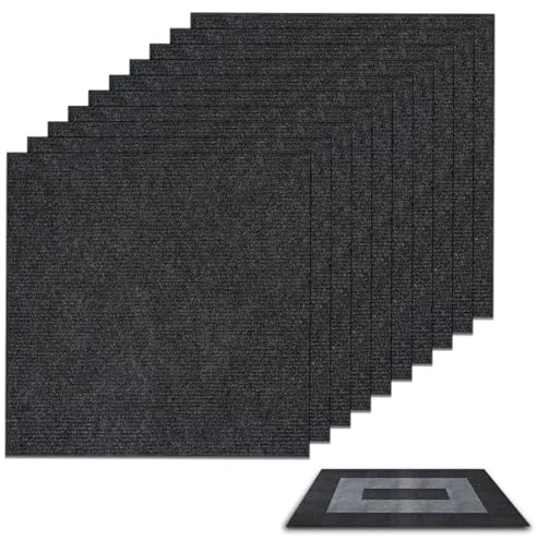 Dalles de Moquette Autocollantes, 10 Pièces Carreaux de Moquette Rembourrés à Coller, 30 x 30 cm Ensembles de Dalles de Moquettes Autocollantes, pour Bureau, Chambre(Gris Foncé)
