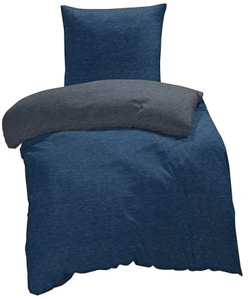 one-home Winter Bettwäsche Biber Meliert Baumwolle Flanell Kuschelig Flauschig Warme Weiche Melange Modern, Größe:2 teilig 135x200 cm, Farbe:dunkel blau/anthrazit