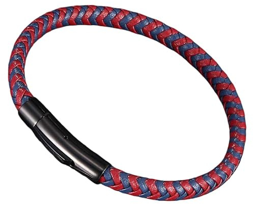 HUIANGLIYG Braccialetti In Pelle Intrecciata Per Uomo E Donna, Semplici Braccialetti Intrecciati Con Bottoni Automatici, Unisex, Classici, Fatti A Mano, Per Amicizia, Coppia, Blu-Rosso, 23 Cm