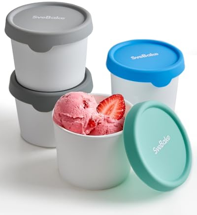 SveBake Eisbehälter für Speiseeis 400ML - 4er-Set Eiswürfelbehälter mit Deckeln aus Silikon, Behälter Hausgemachte für EIS Creme