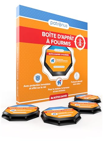Piège à Fourmis Intérieur & Extérieur [4 Boîtes] Appât Anti Fourmis Maison Interieur avec Effet Nid – Élimine Les Fourmilières Efficacement – Discret, Prêt à l’Emploi, sans Odeur