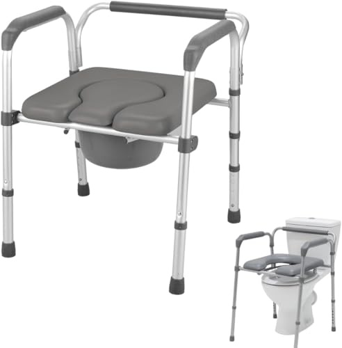 Eazy Omni 3 in 1 Commode Folding Chair with Raised Toilet Seat, Handles, Backrest, and Bucket Converts to Shower Chair Premium Bathroom Safety Aid for Elderly, Disabled and Post Surgery