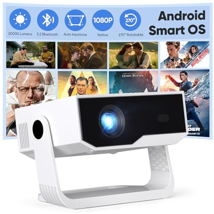 ZDK 2026 Upgrade Mini Beamer Integrierte Apps, Android 14, unterstützt 4K 1080P, Trapezkorrektur, WLAN&BT Beamer 4K Heimkino, Projektor Tragbarer mit um 270° drehbarem Ständer, Kompatibel Laptop/Handy