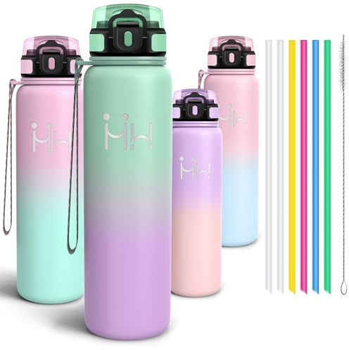 Motswedi Borraccia Termica, 1000ml, Borraccia Acciaio Inox, Riutilizzabile, Bottiglia Termica, senza BPA, Borracce - Verde Mare & Lilla Chiaro