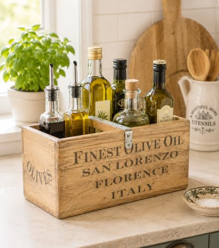 Finest Olive Oil Trading Crate Vintage Style Wooden Storage Box by Orchard Lane Interiors