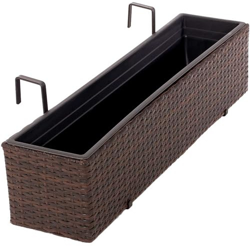 VIVANNO Balkonkasten Blumenkasten Pflanzkasten Polyrattan braun Balkoni - 20 x 80 x 19 cm