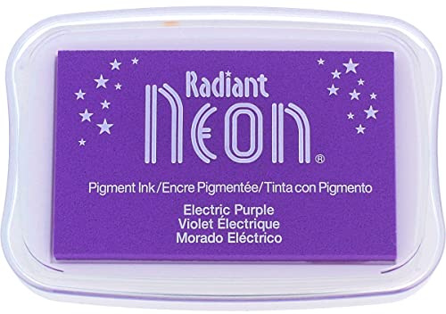Tsukineko Radiant Neon Electric Bunt Stempelkissen - Violett 7,6 x 4,7 cm - Opak Stempeltinte, Archival Ink und Wasserbasierte Pigment Tinte - für Karten Basteln, Scrapbooking und Papierbasteleien