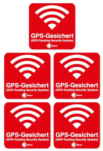iSecur 5er Set GPS Alarm Aufkleber 4 x 4 cm außenklebend - hin388 | GPS alarmgesichert Hinweis für Auto Motorrad LKW Baumaschinen, außenklebend für Scheiben, UV-wetterfest, waschanlagenfest