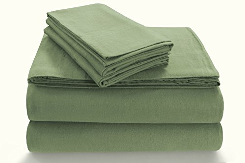 Tribeca Living FL170EDPCKIGR Soft 170-GSM Cotton Flannel Pillowcases,Green,King