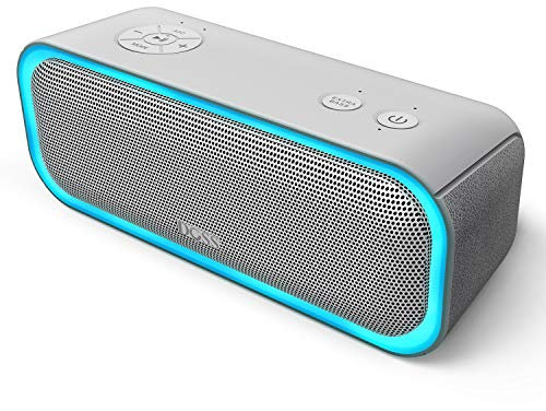 DOSS Enceinte Bluetooth, Haut Parleur Portable sans Fil avec Bass Puissantes, Étanche IPX6, Lumières Multicolores,Autonomie 20H, Double Appairage Stéréo, Gris