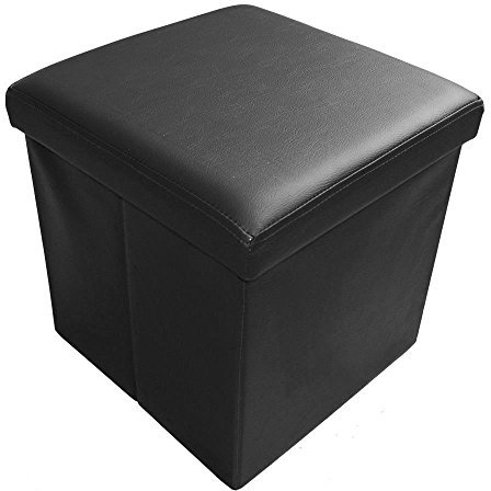 HS-Lighting Sitzhocker Faltbarer Sitzwürfel mit Stauraum, Fußhocker Aufbewahrungsbox mit Deckel, gepolstert, aus Kunstleder, 38x38x38cm (Schwarz)