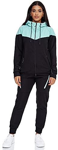 Violento Damen Jogginganzug 0984 | cooler Fitness-Anzug aus Baumwolle | Trainings-Jacke mit Reißverschluss und Kapuze | Sport-Anzug mit Gummizugbündchen | S-3XL