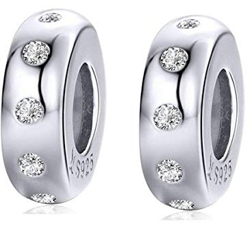 Christmas Charms Stoppers Beads 2 PCS Genuine 925 Sterling Silver Stars Flower Crystal Spacer Bead for Pandora Bracelet Charm Mothers day Charm