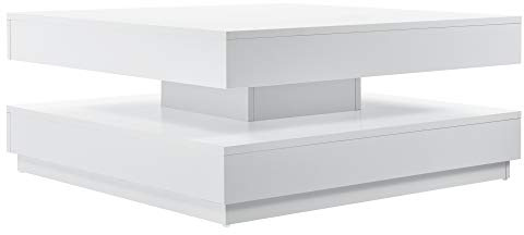 [en.casa] Couchtisch Florenz Wohnzimmertisch quadratisch 76 x 76 x 38 cm Sofatisch mit Stauraum Kaffeetisch drehbare Tischplatte Weiß