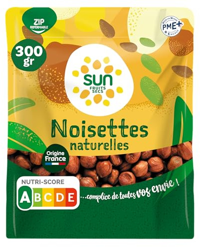 SUN - Noisettes Décortiquées 300 g - Origine France - Noisettes Entières Non Salées Non Grillées - Fruit Sec pour Grignotage, Apéro, Cuisine, Pâtisserie - Apéritif, Encas Sain