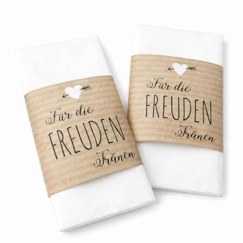 Hochzeitsshop Weddingtree 50 Freudentränen Banderolen Hochzeit Kraftpapier – Taschentuch Banderolen für Kirche & Standesamt – Gastgeschenk Hochzeitsdeko