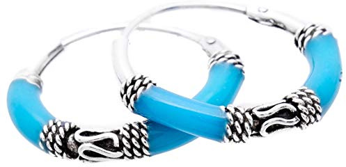 Silberne Creolen Türkis Blau Ohrschmuck 925 Sterling Silber