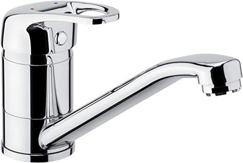 Cornat TAV52 - Miscelatore monocomando per lavello Tavira, corpo in ottone cromato, erogatore orientabile a 360°, rubinetto a bassa pressione, rubinetto da cucina, rubinetto, colore: argento