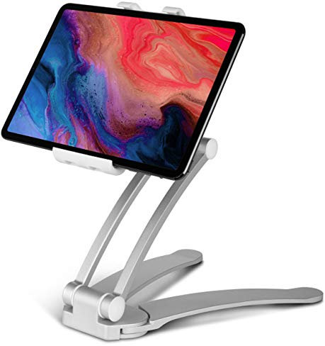 moex View Mount Tablet Halterung und Handy Ständer höhenverstellbar, Tabletständer und Wandhalterung 360 Grad drehbar, Stabiler Aluminium Halter Stand für iPhone, iPad, Samsung Tab – Weiß