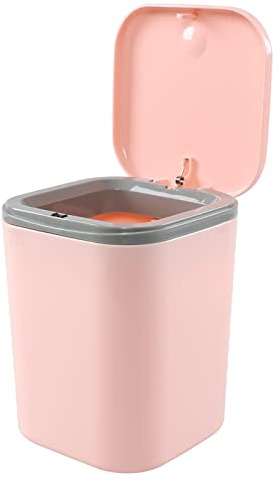 Xowine 2 L Plastic Mini Desktop Trash Can, Tiny Waste Bin with Lid, Pink