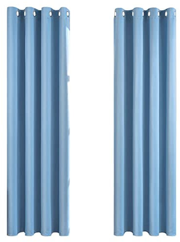 MRTREES Vorhang Blickdicht Gardinen Thermovorhang mit Ösen Verdunklungsvorhang Ösenschal Vorhänge Kurz Modern 260×140cm(H×B) Hellblau 2er Set für Hotels Büros Wohnzimmer Schlafzimmer Kinderzimmer