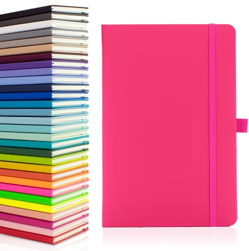 Notes London Eco A5 Notizbuch mit linierten Seiten, Stiftschlaufe, Band, Datumsmarken und Papiertasche, mittelgroßes Hardcover, Tagebuch, Notizen, nachhaltig angebautes Papier (Pink)
