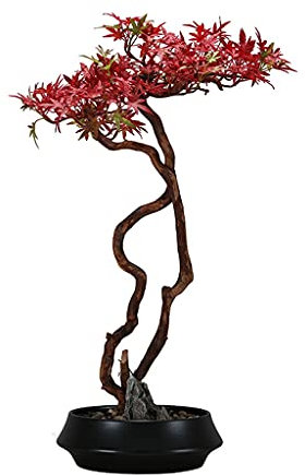 xuejuanshop Fake Plants Artificial Maple Tree Japanese Style Solid Wood Root Simulation Red Maple Tree Zen Study Bonsai Ornaments for Home Office Store Decoration Artificial Bonsai