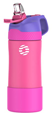 Fjbottle 400ml Kinder Trinkflasche Edelstahl Isolierte Wasserflasche BPA-frei Thermosflasche Kinderflasche mit Strohhalm Leicht Muster