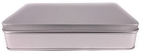 Balna - 1 x Vorratsdose Metalldose Blechdose eckig aus Weissblech mit Deckel Silber, ideal als Tabakdose Gebäckdose Keksdose einsetzbar 20 x 13 x 4,5 cm