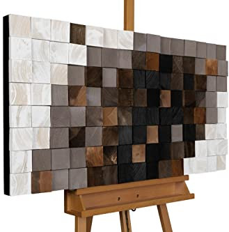 KunstLoft Wanddeko Holz rustikal | 100% HANDGEFERTIGT | 102x55x6,5cm | Holzbild 'Colours of Elegance' | Geometrische Kunst | Weiß Grau | Wandbild Holz