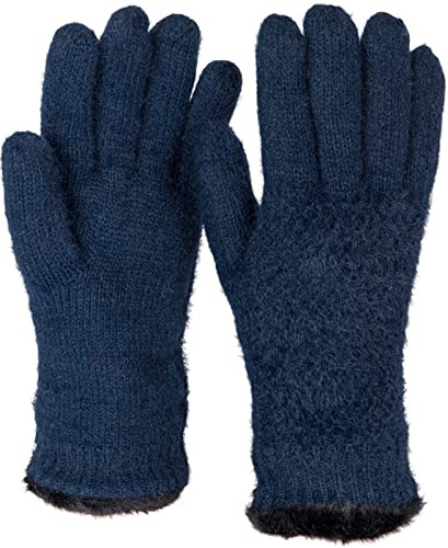 styleBREAKER Damen Strick Handschuhe Reiskorn | Wärmendes Thermo-Fleece-Innenfutter, weicher Bund in Kunstfelloptik, elastisch für 16-21 cm Umfang (Gr. 6-8), nahtlos.