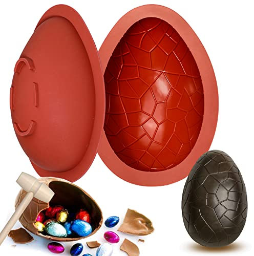 Webake Ostern Ei Silikonform Osterei Schokoladenform Silikon Dinosaurier Groß Eierform 2 Stück 3D Ostereier Backform Pralinenform mit 1 Hammer für Osterdekorationen, Süßigkeiten, Kuchen