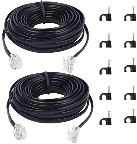 Ubramac 15ft Phone Telephone Extension Cord Cable Line Wire with Standard RJ11 6P4C Plugs for Landline Telephone,(Black, 2Pack)