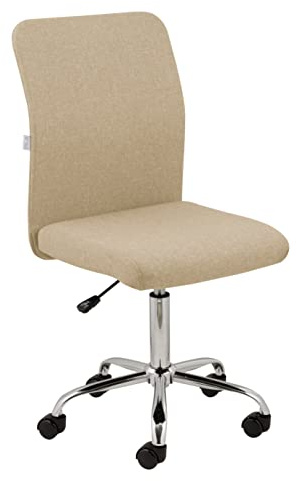 Baroni Home Silla de Oficina de Tela Giratoria de 360°, Silla Acolchada De Oficina con Altura Ajustable sin Reposabrazos, Asiento Ergonómico, Beige, 44x50x110 cm